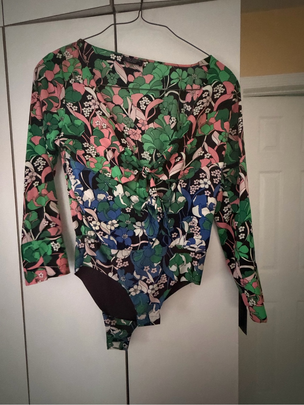 Zara Floral Long-Sleeve Bodysuit in Green/Pink/Blue